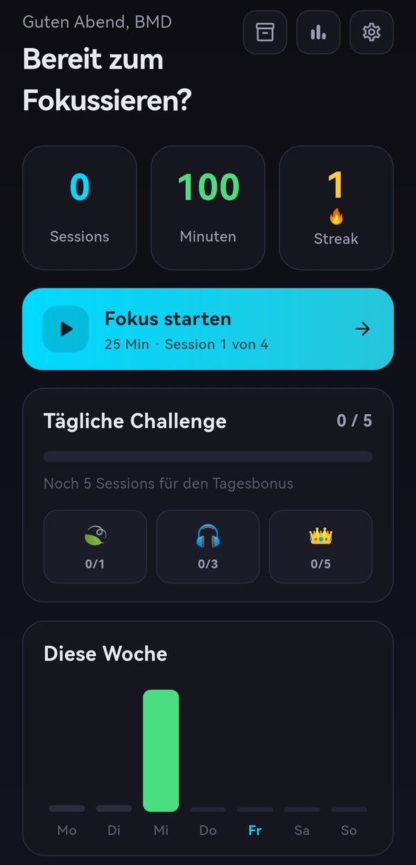 FocusFlow: Startbildschirm